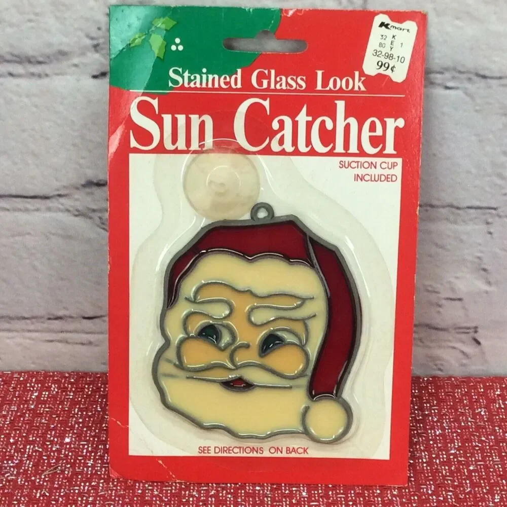 Vintage Christmas Santa Stained Glass Look Sun Catchers 1990's Collectible Decor